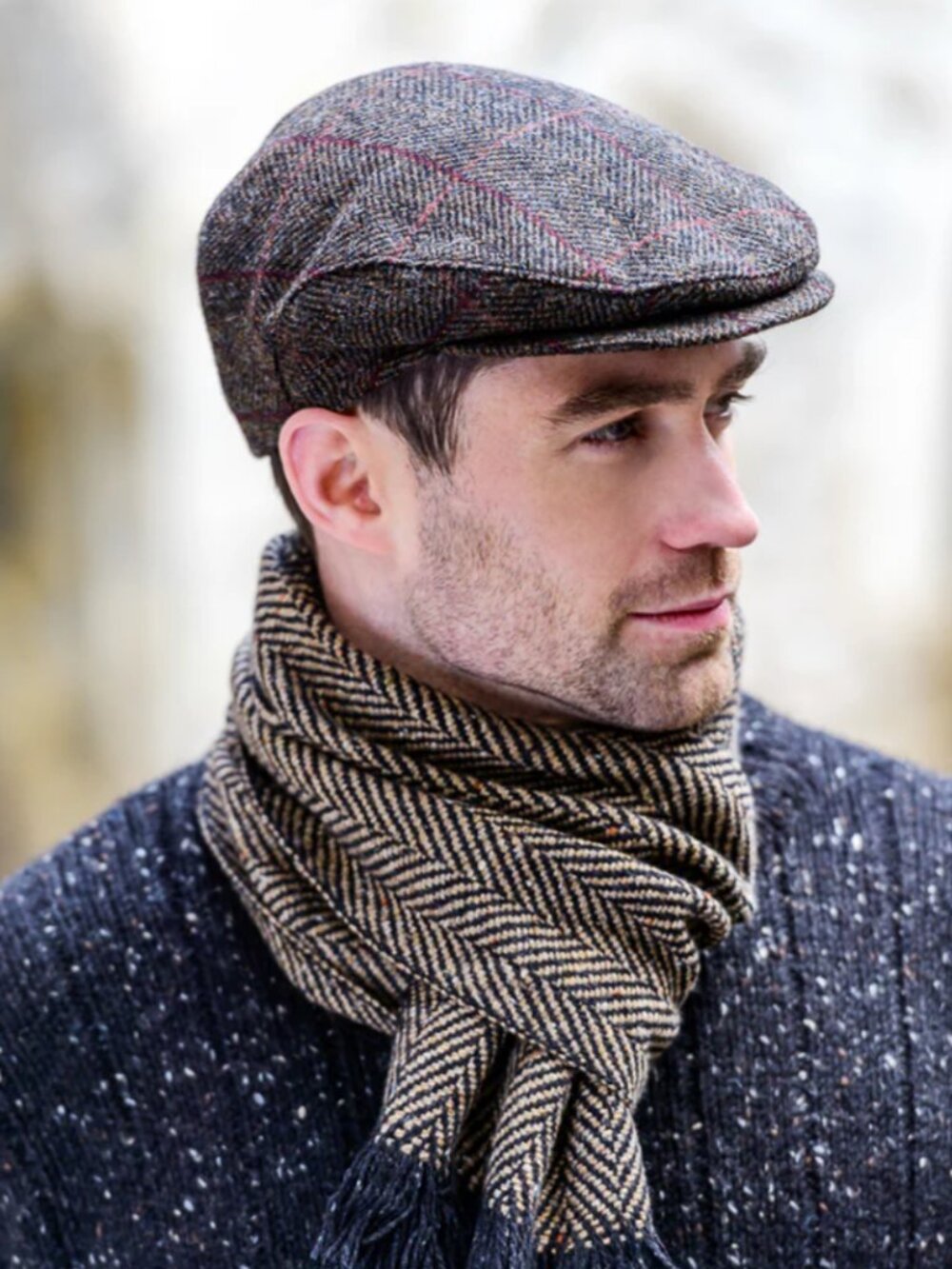 Mucros Weavers Newsboy Flat Cap, size M, "Mucros Brown with Red."